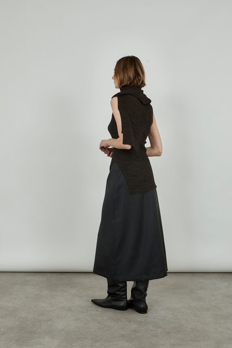 Mei skirt | Black striped - Virgin wool, silk & cotton blend