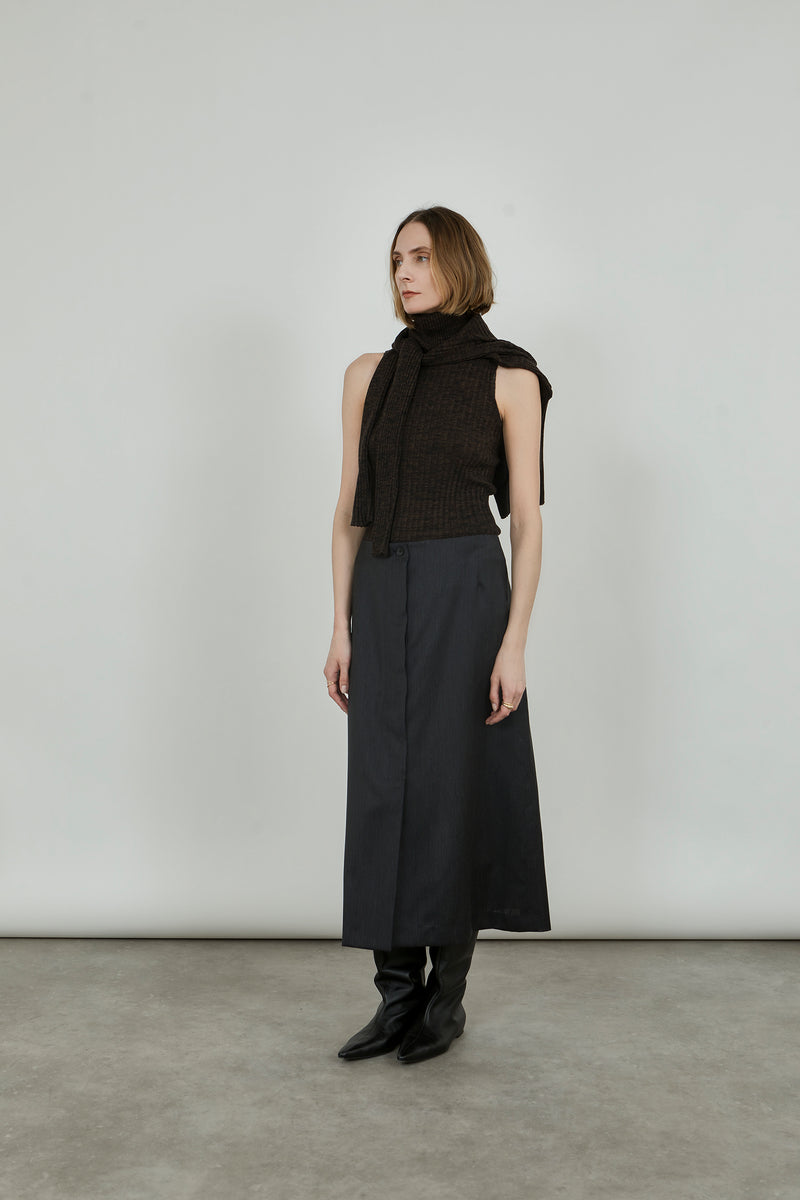 Mei skirt | Black striped - Virgin wool, silk & cotton blend