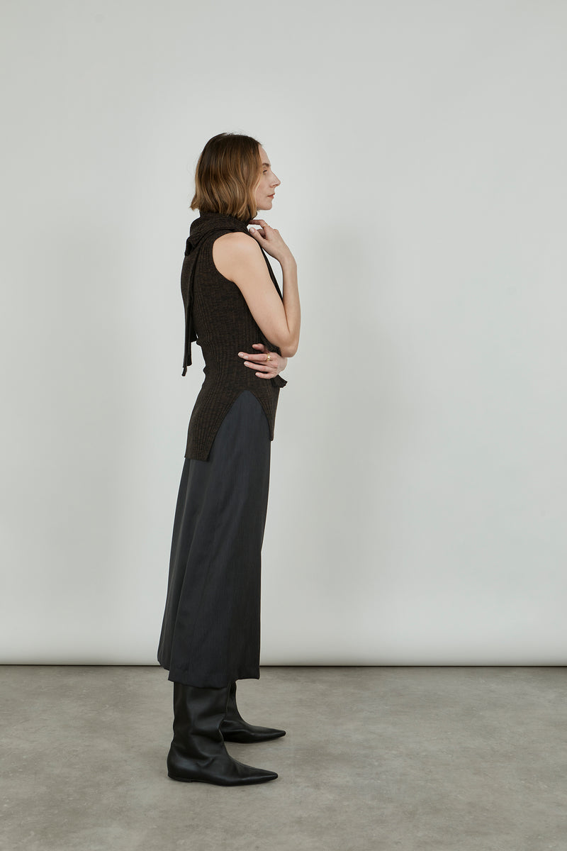 Mei skirt | Black striped - Virgin wool, silk & cotton blend