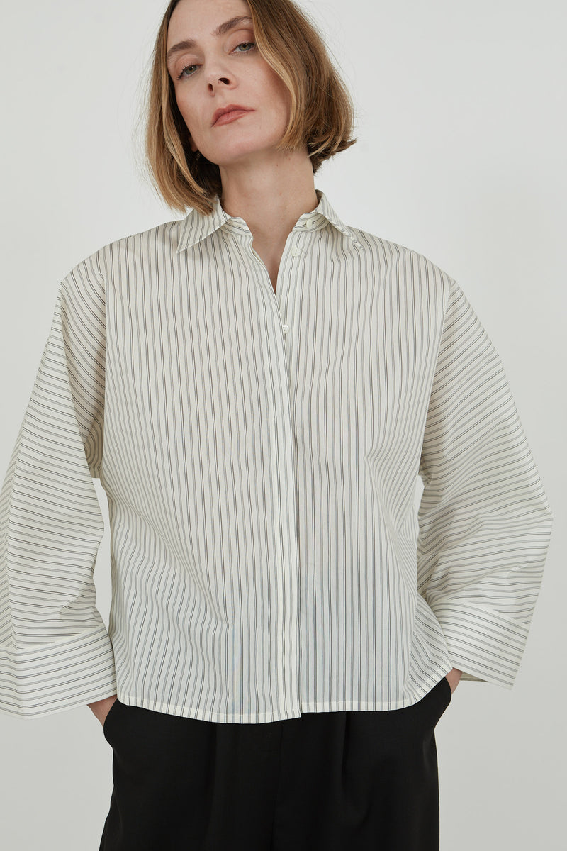 Thea shirt | Striped grey blue - Cotton