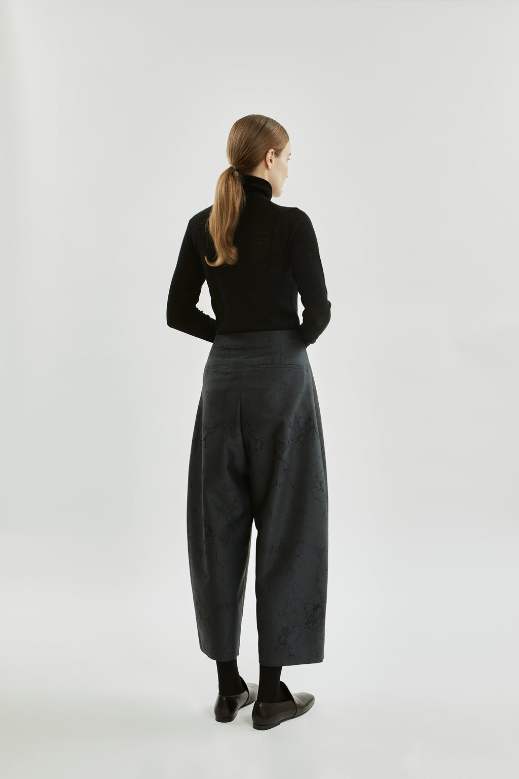 Nika -broek | Gray Jacquard Print - Wool Silk Blend