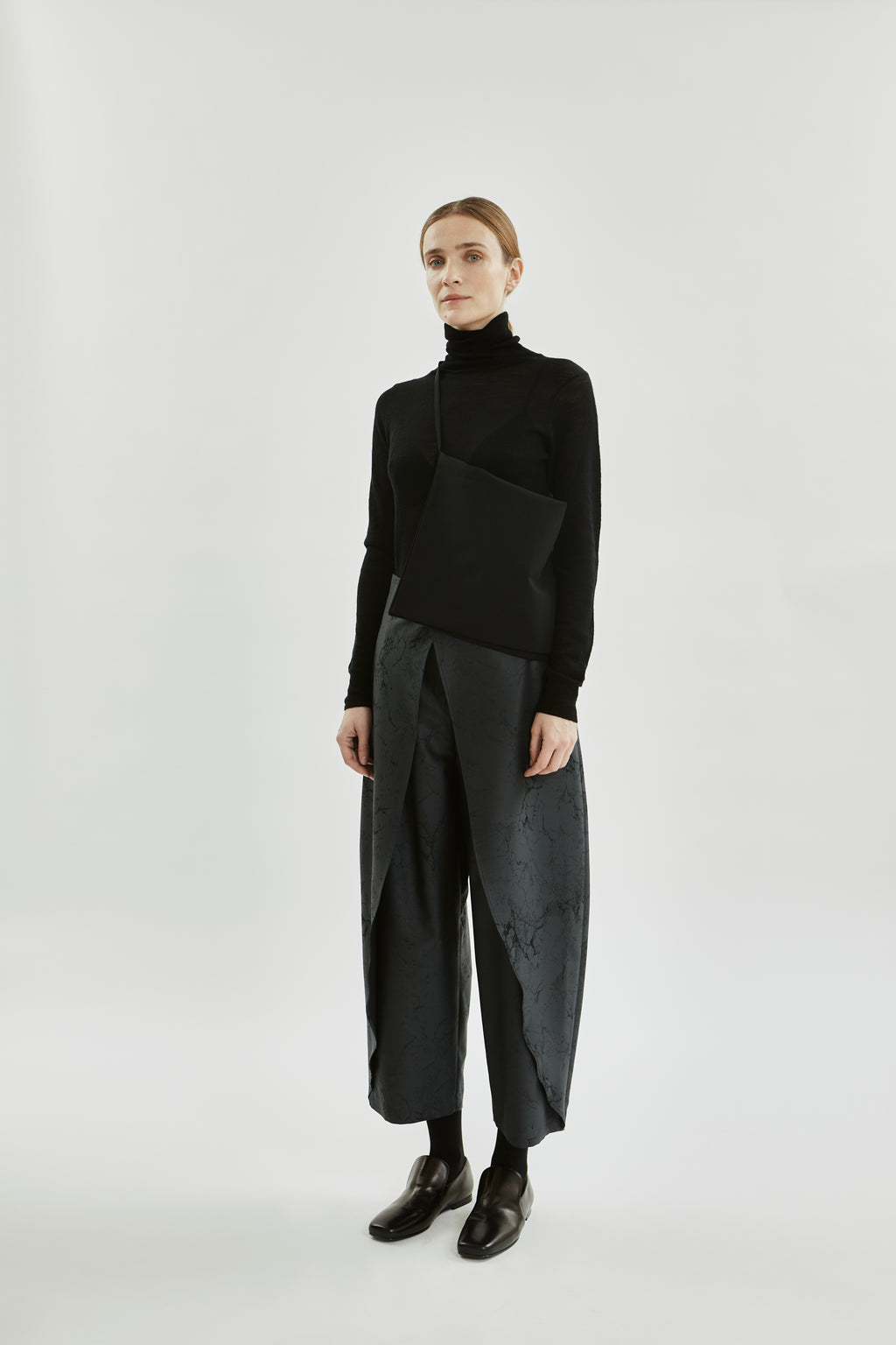 Nika -broek | Gray Jacquard Print - Wool Silk Blend