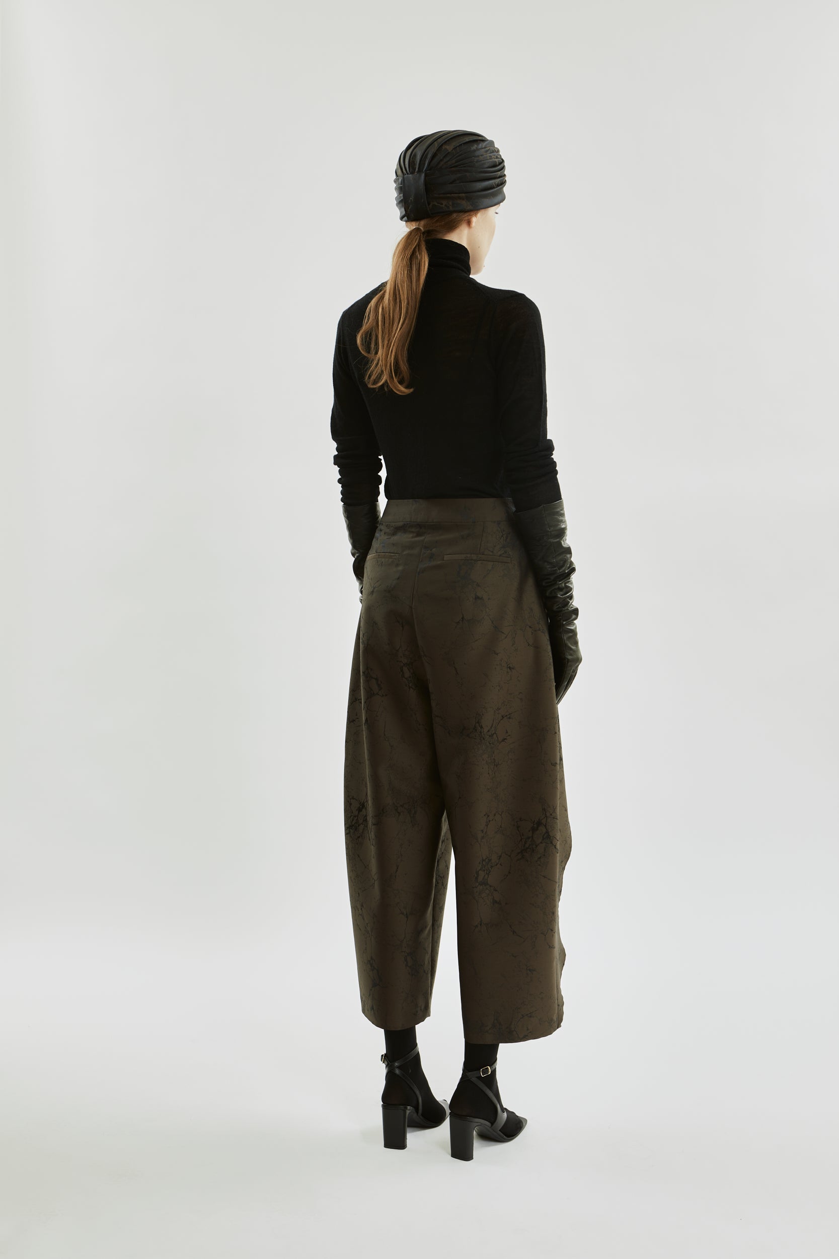Nika trousers | Khaki jacquard - Wool silk blend