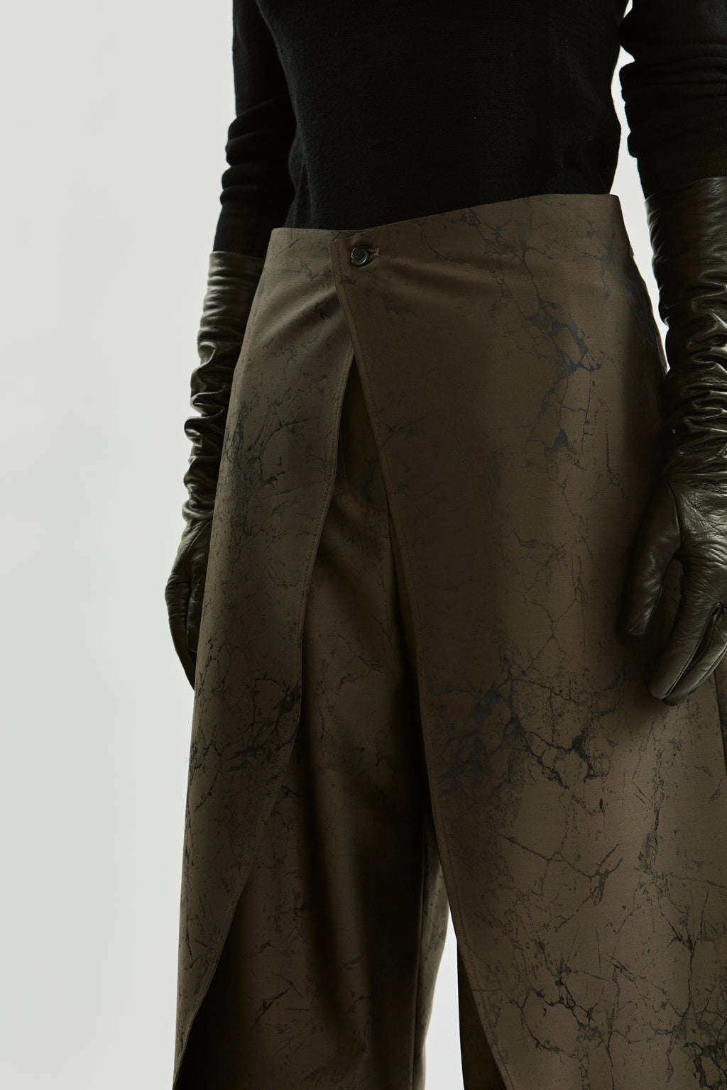 Nika -broek | Khaki Jacquard Print - Wool Silk Blend