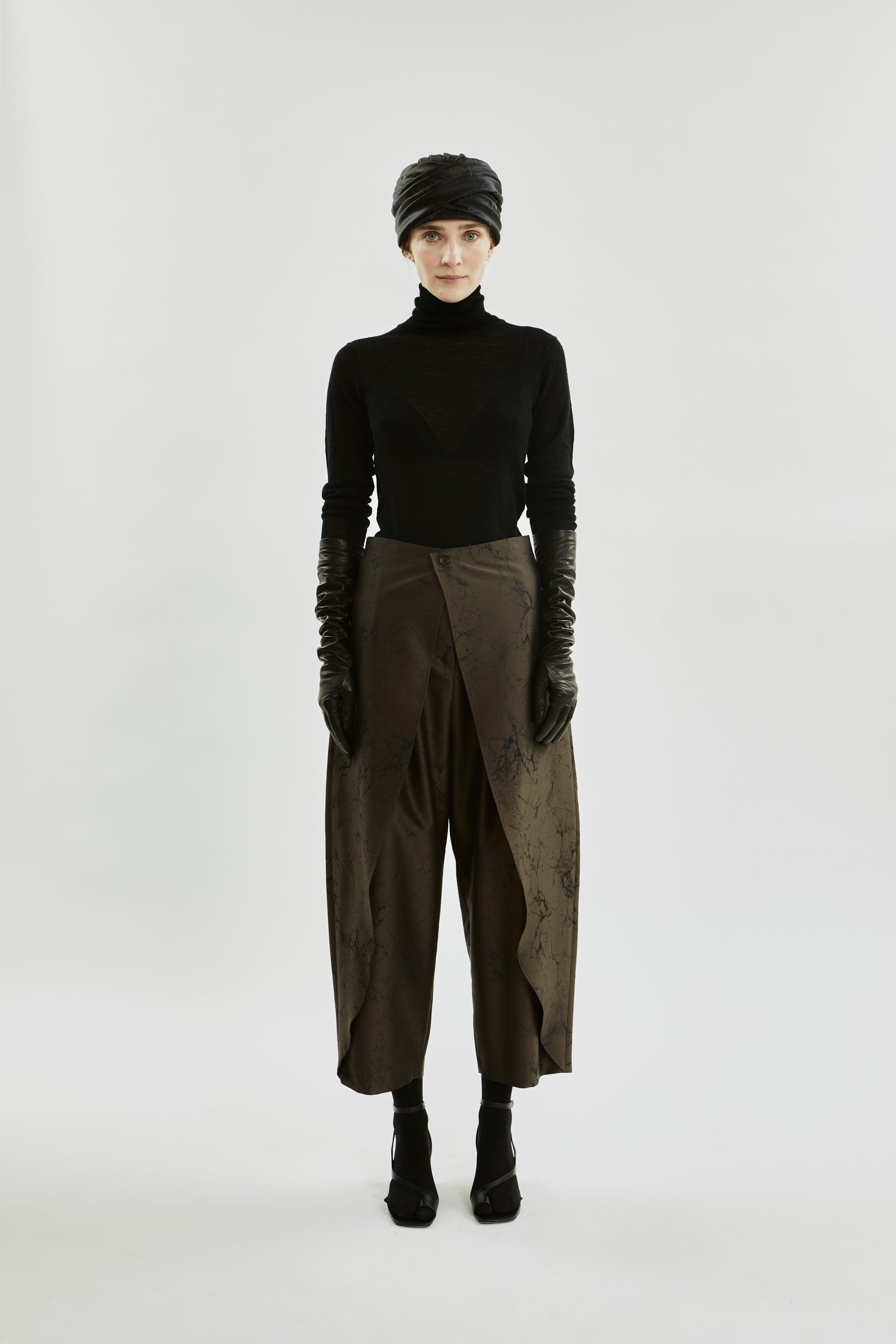Nika trousers | Khaki jacquard - Wool silk blend