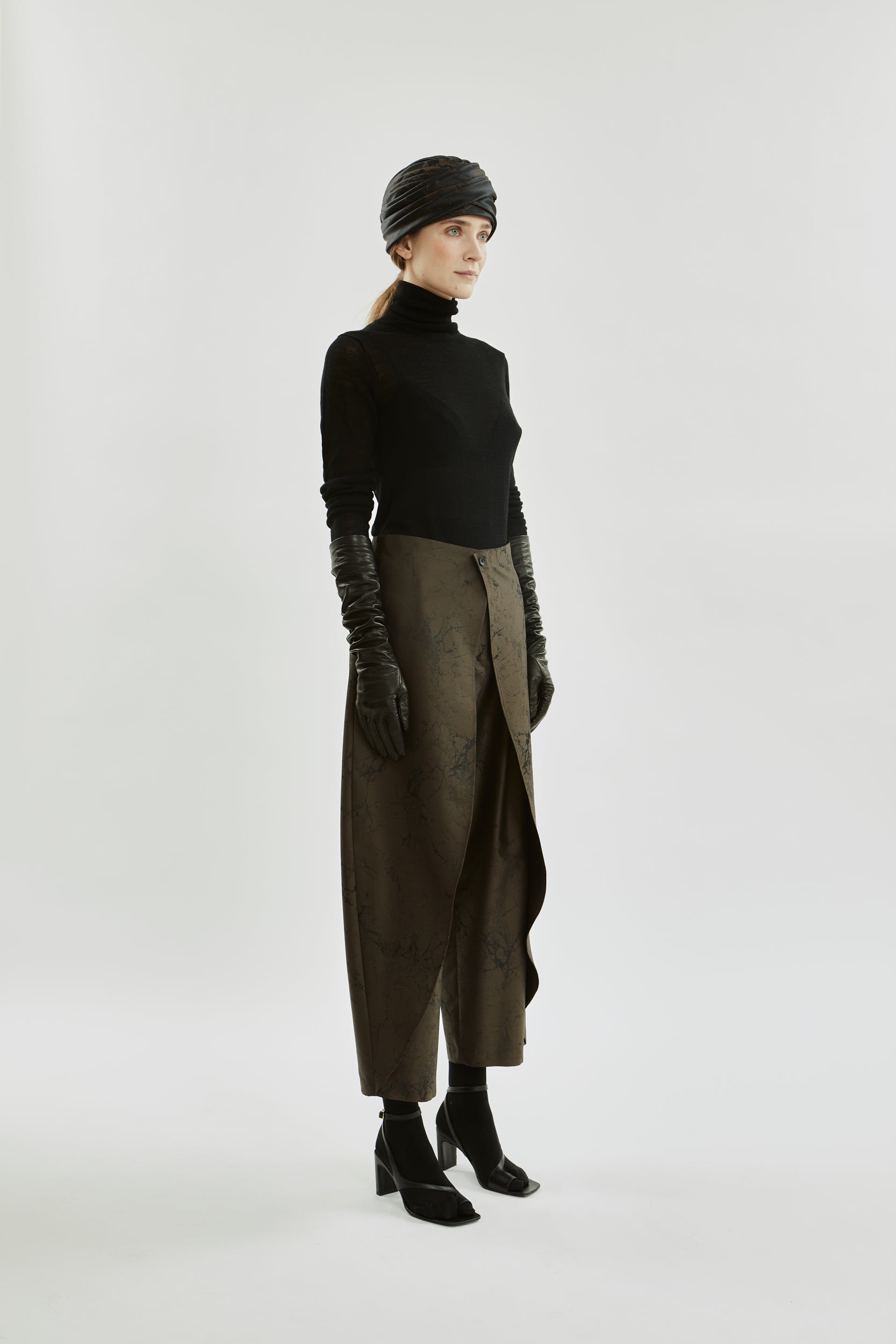 Nika trousers | Khaki jacquard - Wool silk blend