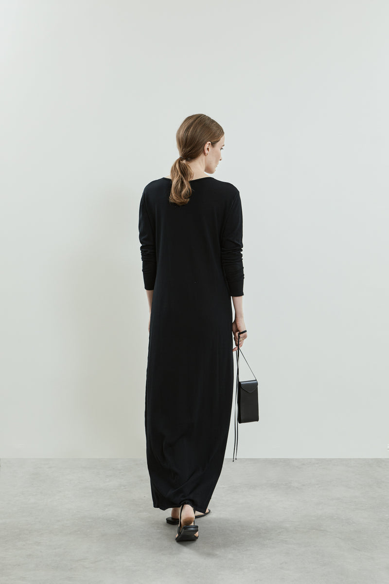 Olive knitted dress | Black - Cotton knit