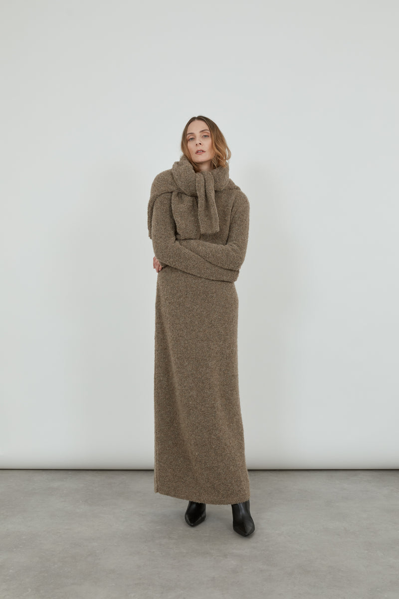 Olive knitted dress | Beige - Alpaca wool