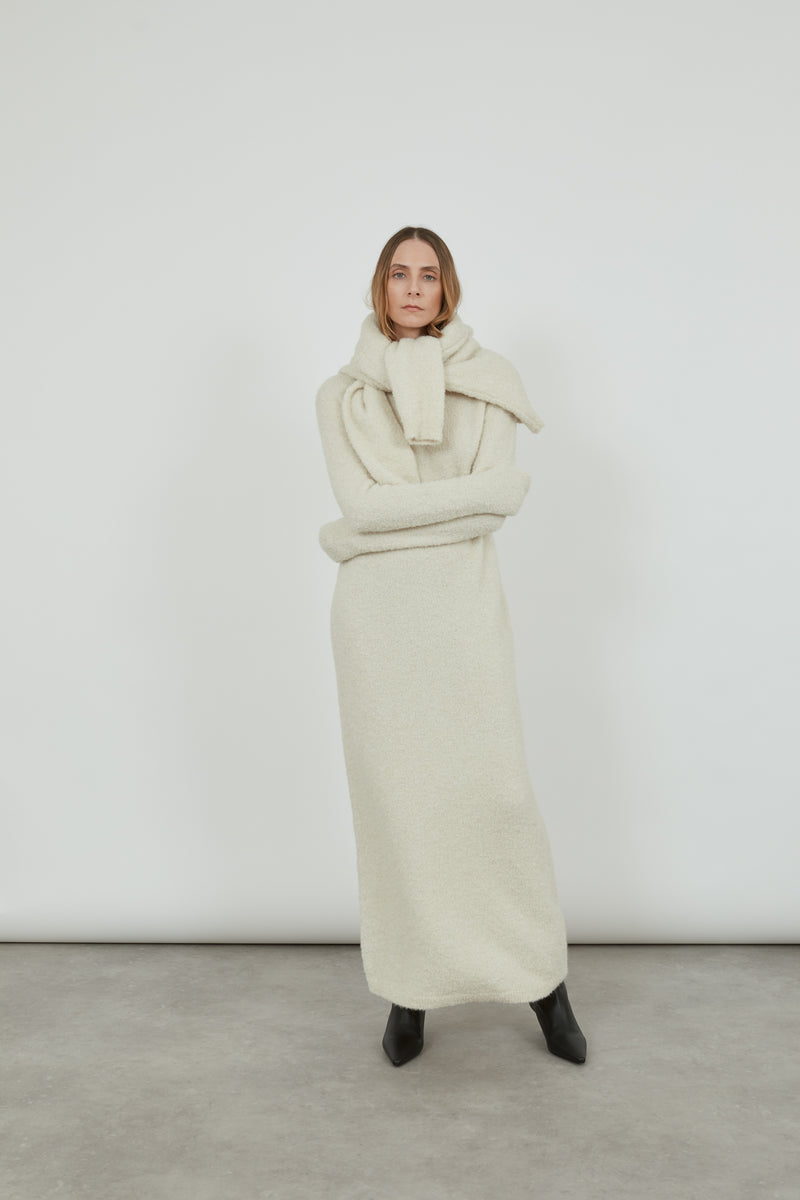 Olive knitted dress | Offwhite - Alpaca wool