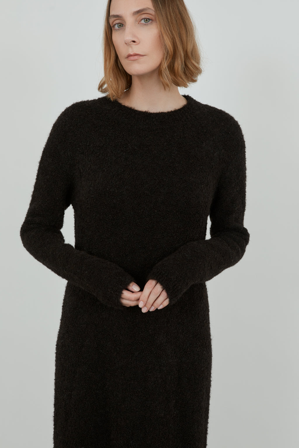 Olive knitted dress | Black - Alpaca wool