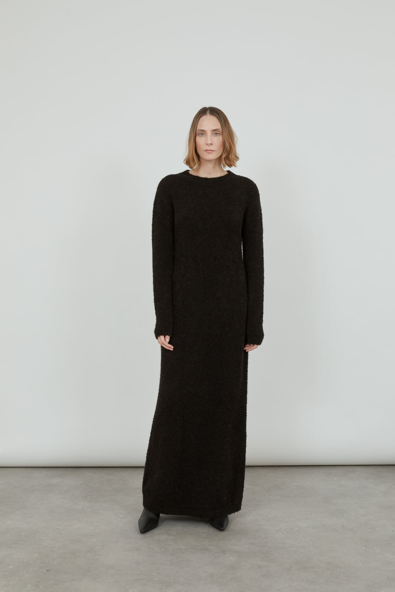 Olive knitted dress | Black - Alpaca wool