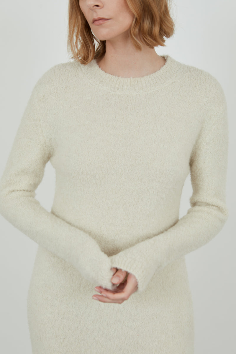 Olive knitted dress | Offwhite - Alpaca wool