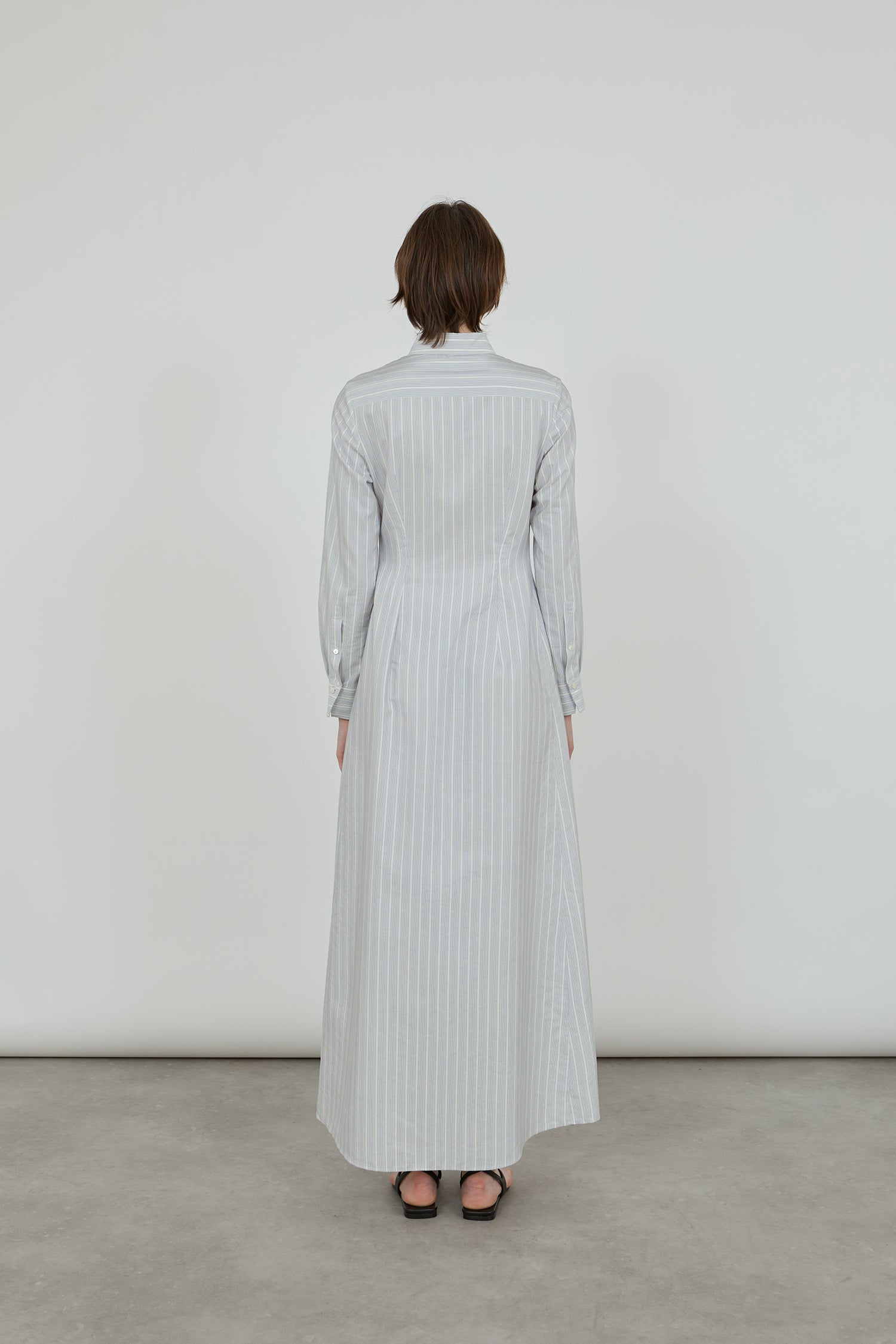 Ramona shirtdress | Striped blue cream - Silk-cotton blend