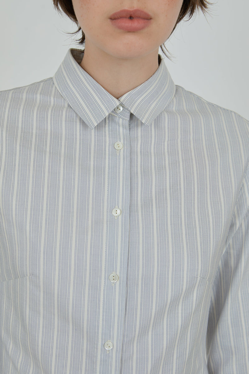Ramona shirtdress | Striped blue cream - Silk-cotton blend