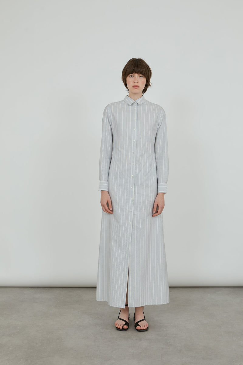 Ramona shirt dress | Striped blue cream - Silk-cotton blend