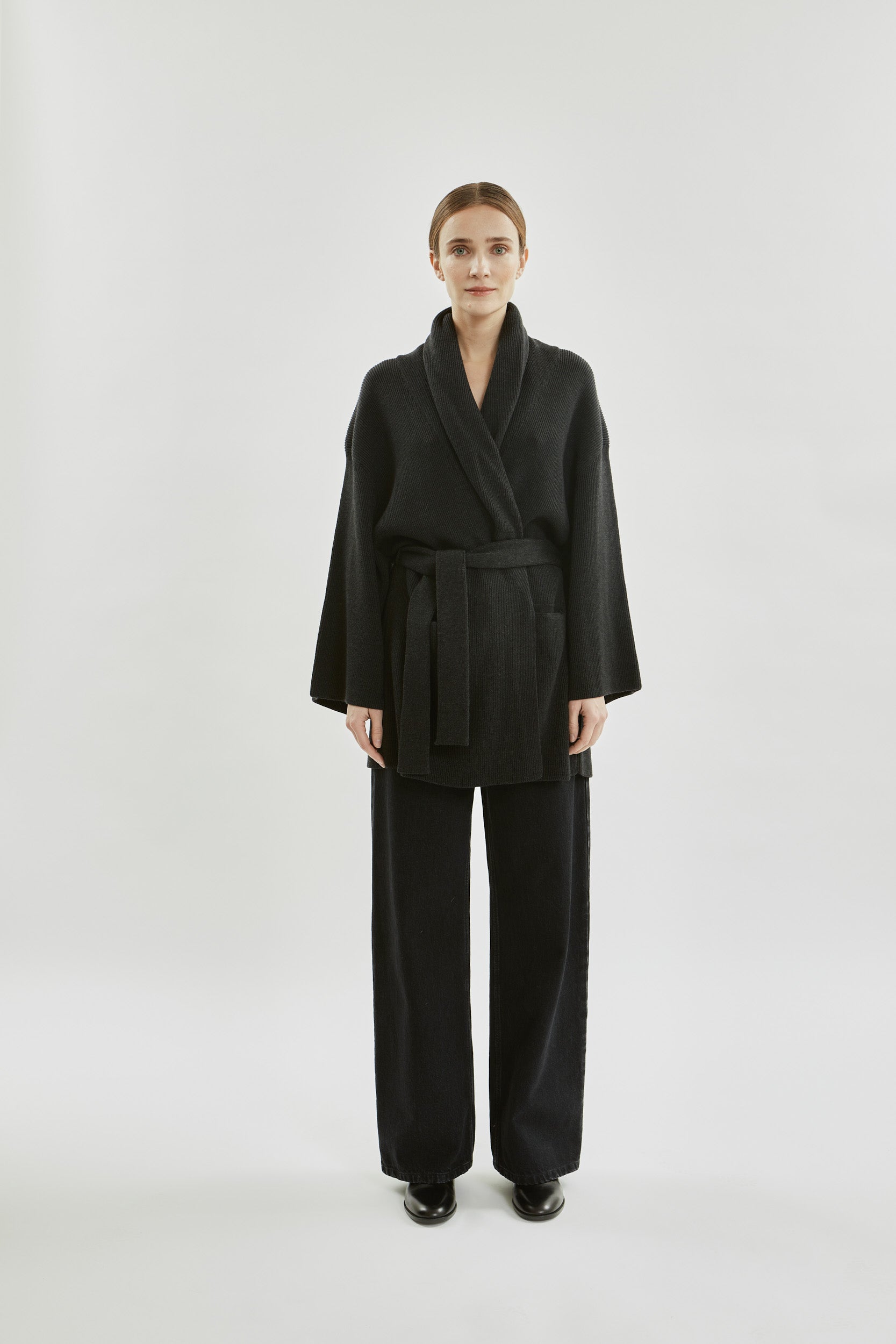 Suki short cardicoat | Dark grey - Merino wool