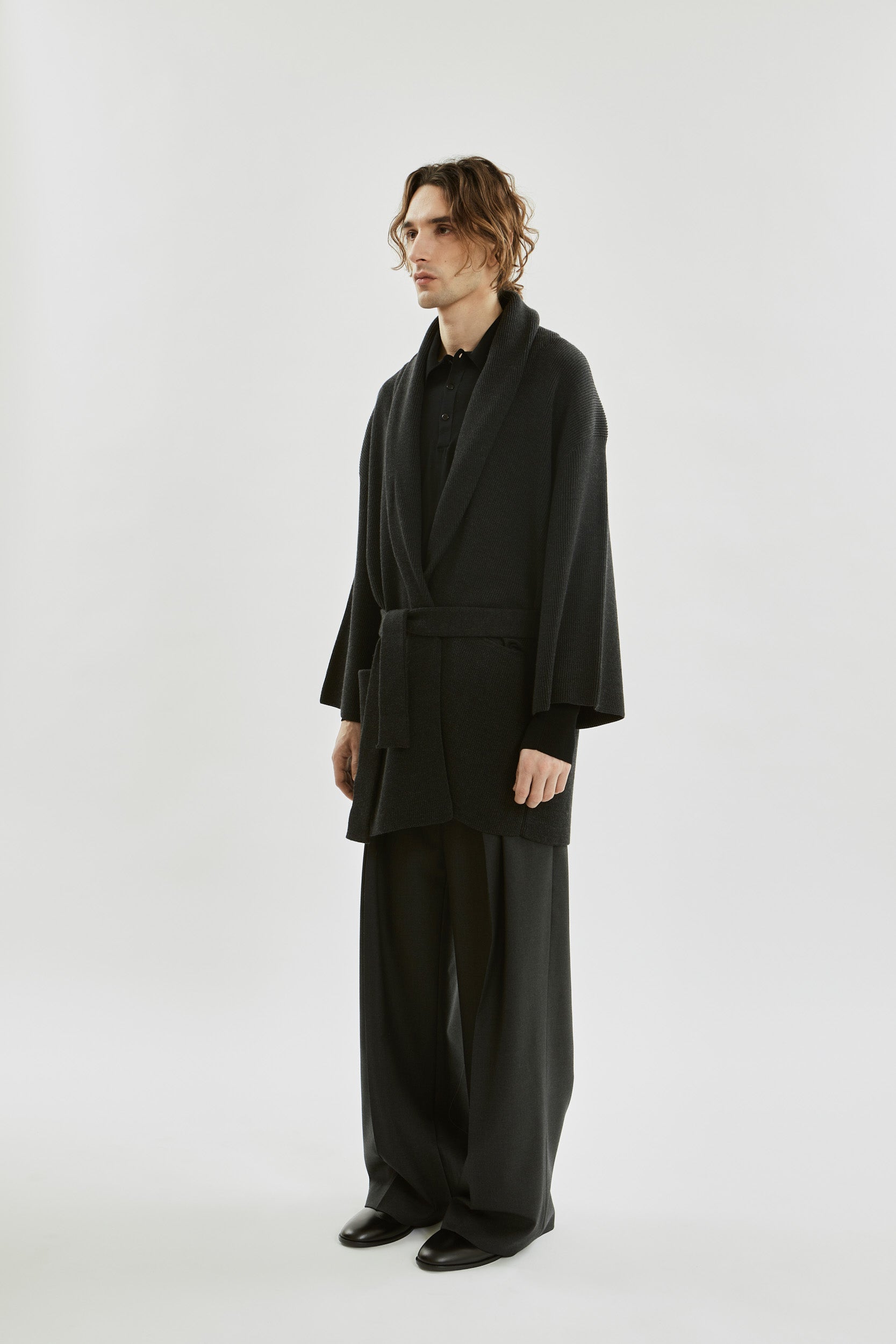 Suki short cardicoat | Dark grey - Merino wool