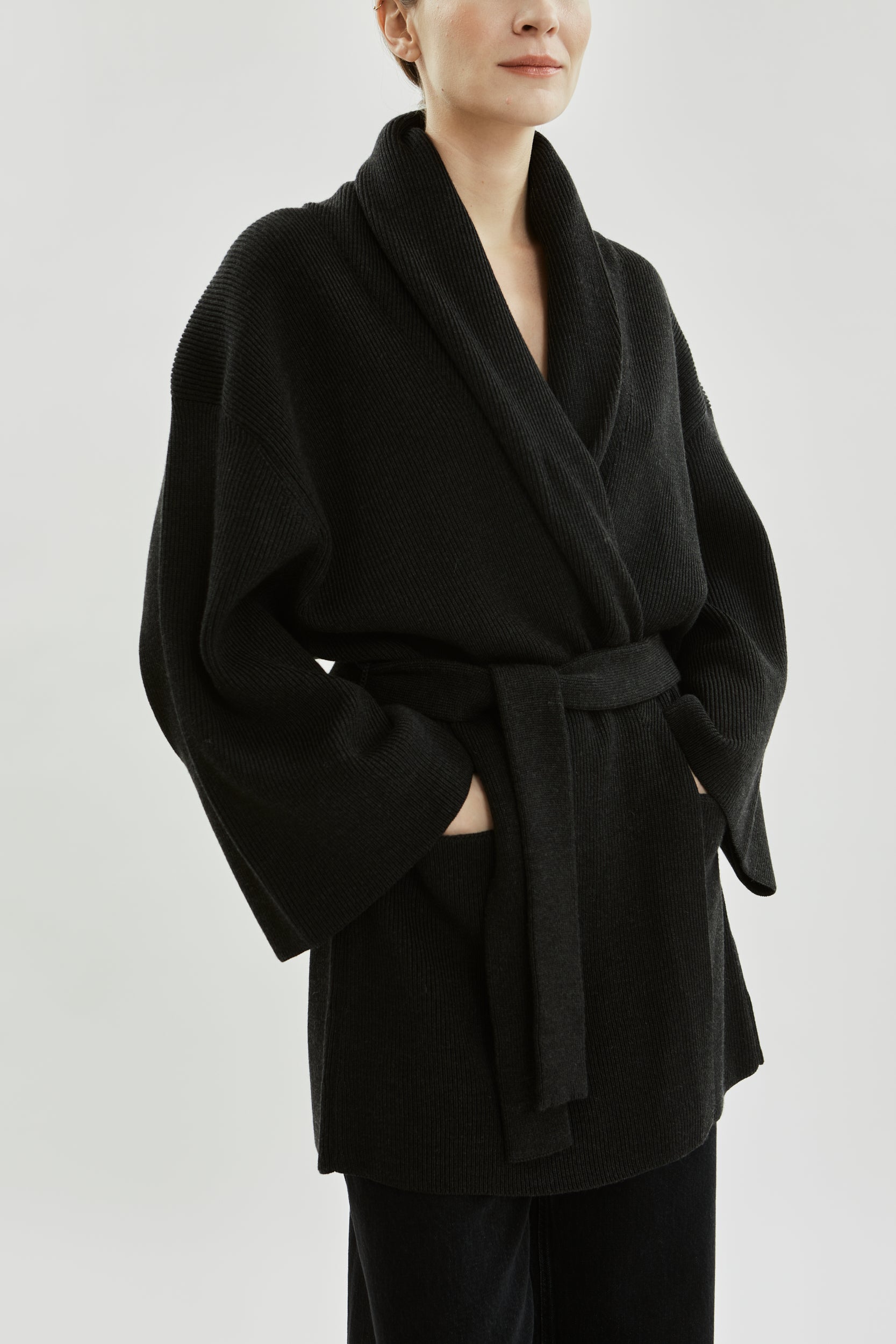 Suki short cardicoat | Dark grey - Merino wool