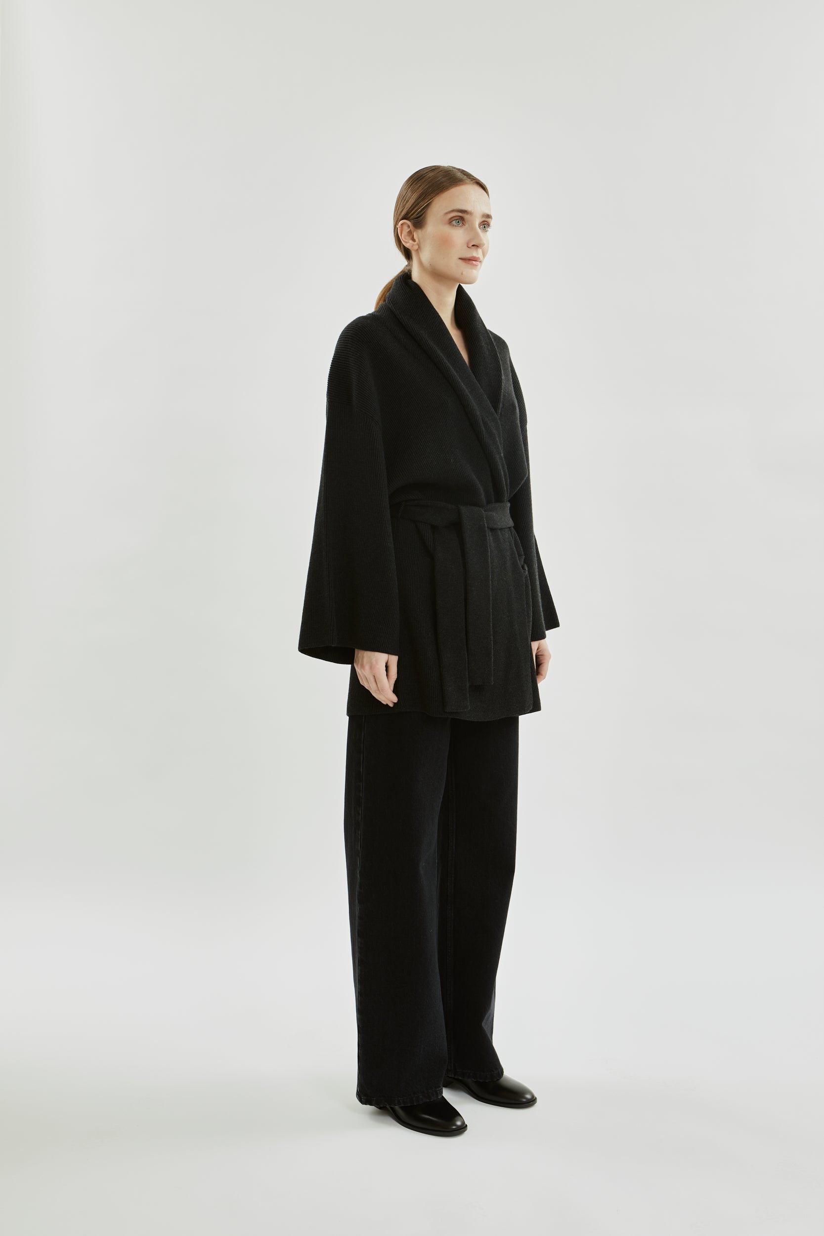 Suki short cardicoat | Dark grey - Merino wool