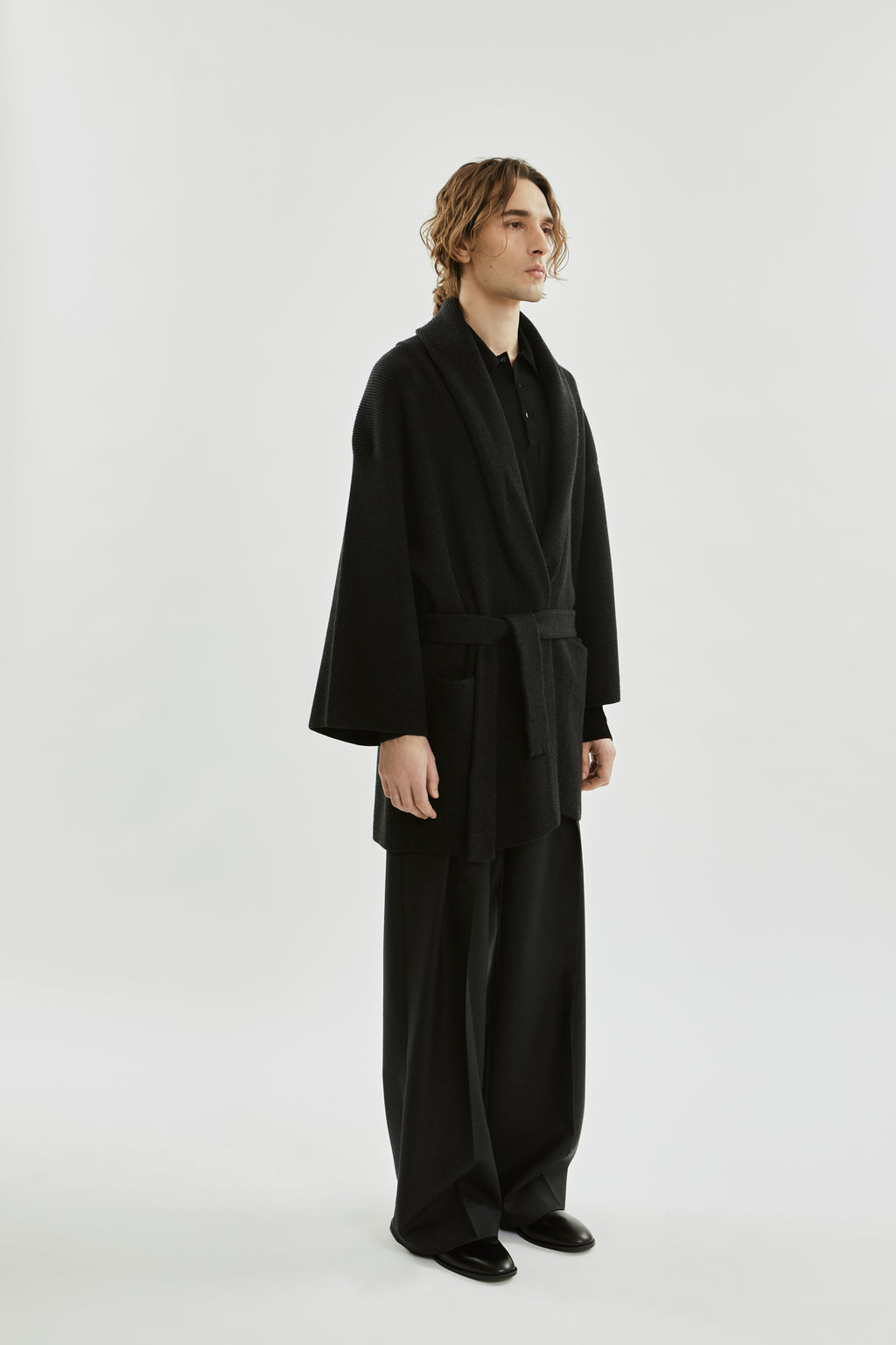Suki short cardicoat | Dark grey - Merino wool