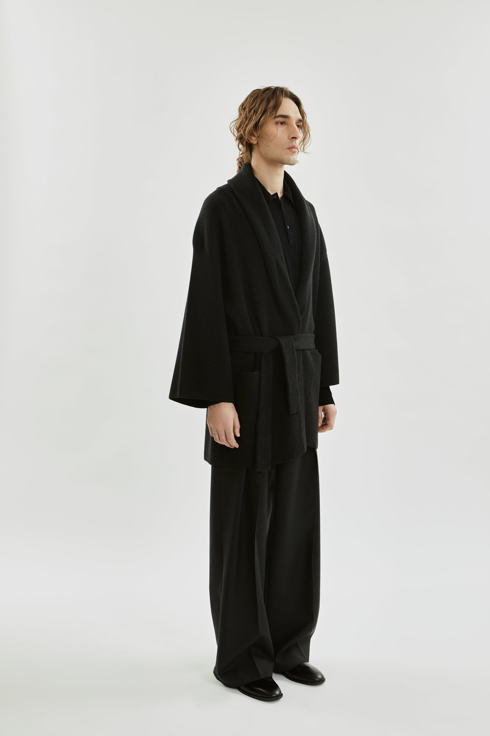 Suki short cardicoat | Dark grey - Merino wool