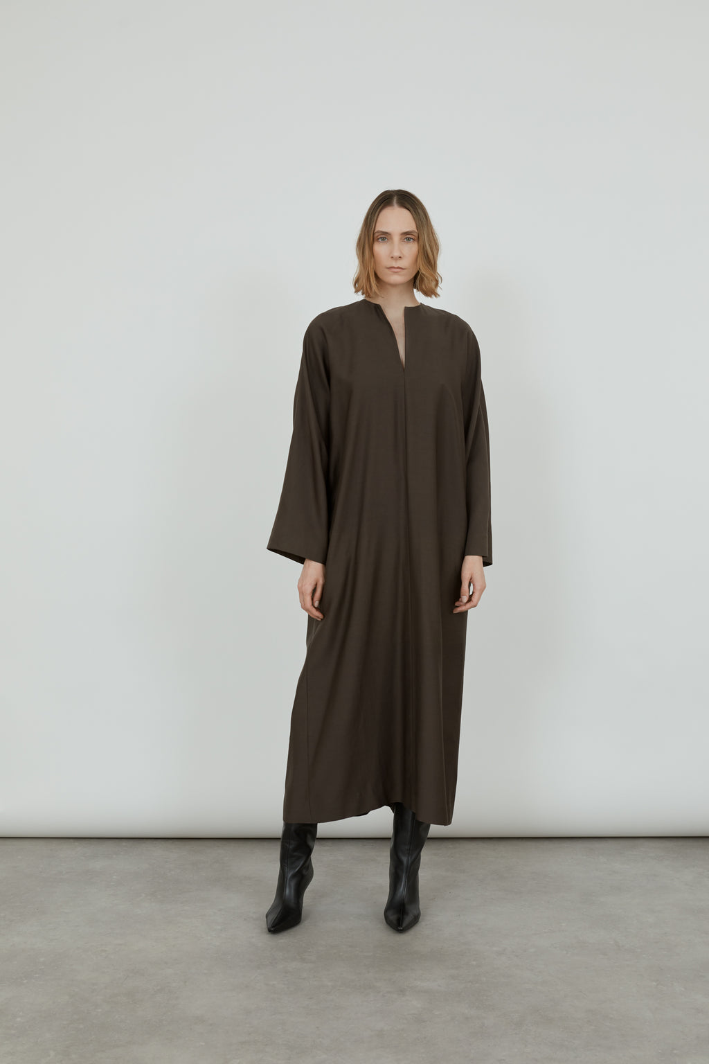 Thalia dress | Chocolate - Wool-silk mix