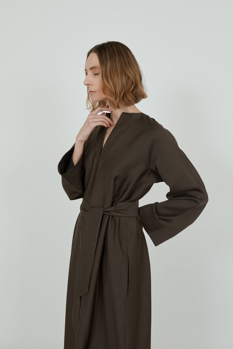 Thalia dress | Chocolate - Wool-silk mix