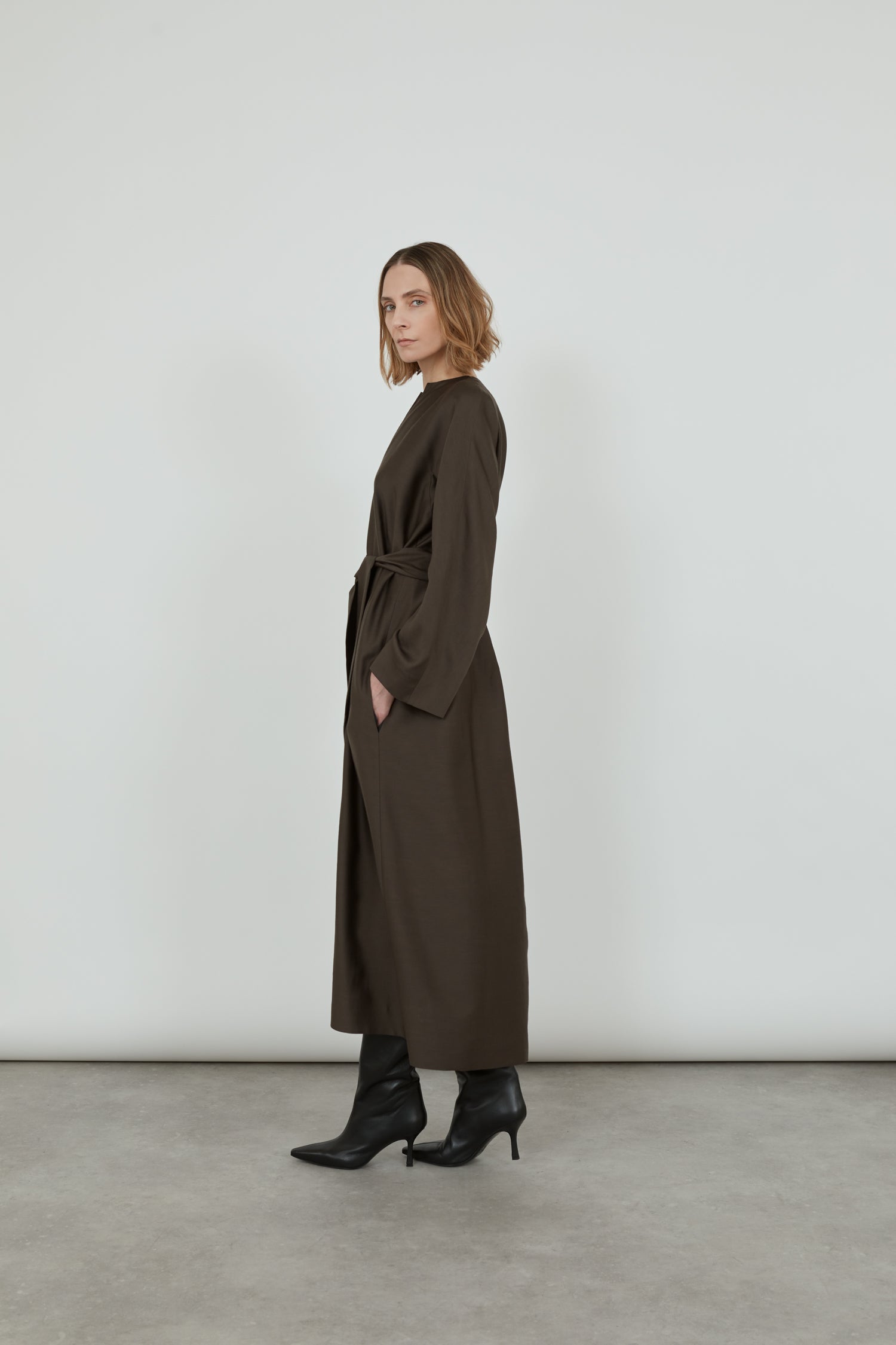 Thalia dress | Chocolate - Wool-silk blend