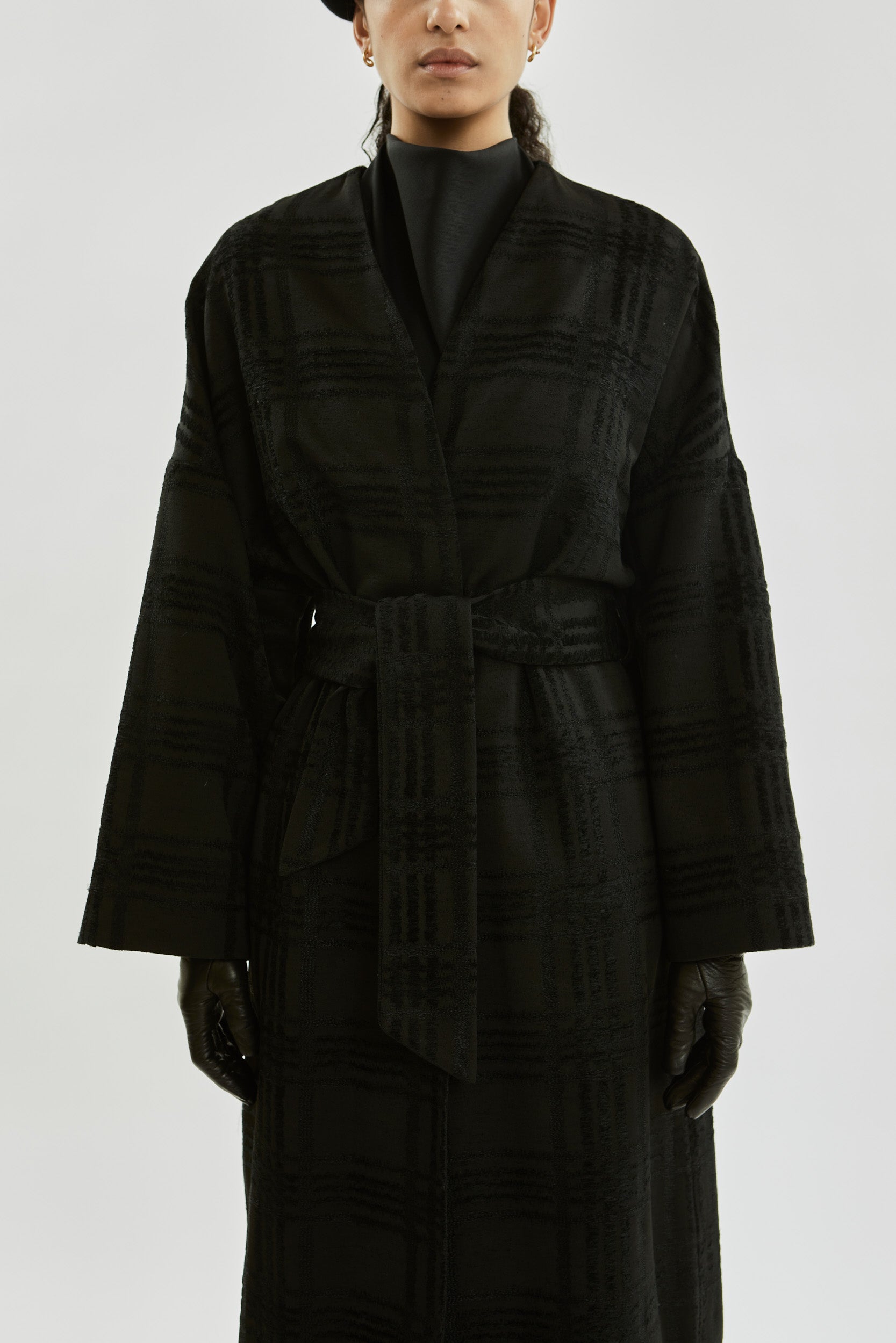 Tuba A coat | Black - Velvet checked
