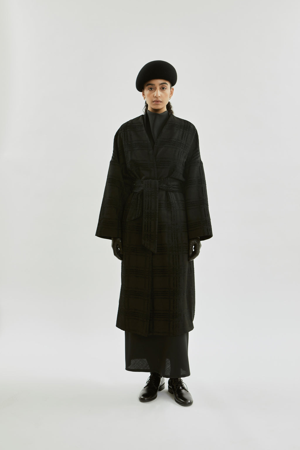 Tuba A coat | Black - Velvet checked
