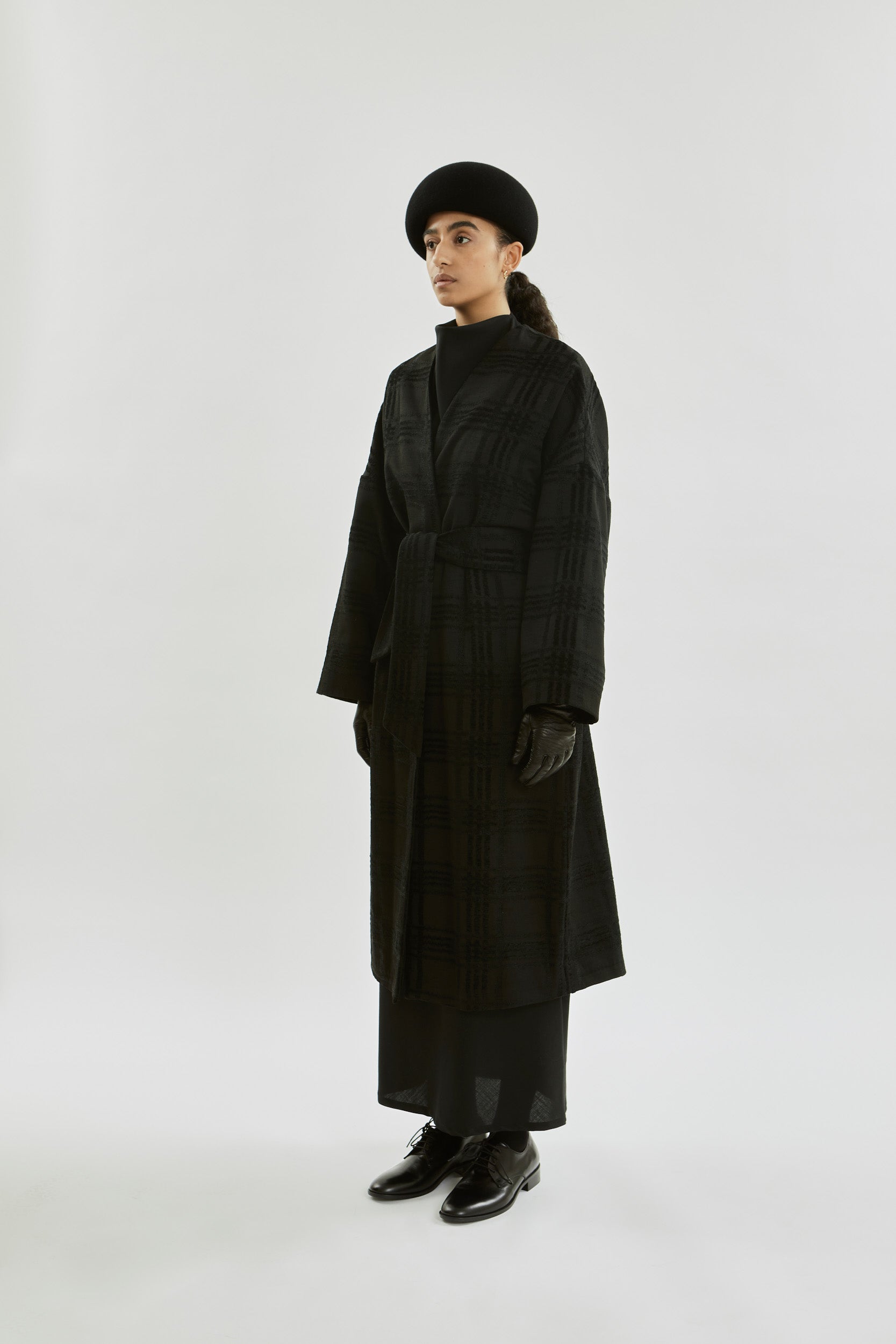 Tuba A coat | Black - Velvet checked