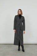 dark grey blazer dress with belt