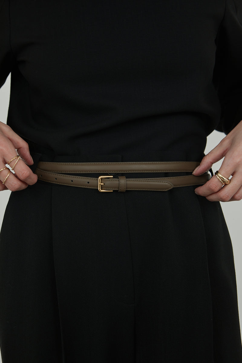 Colombina fine double belt | Smoked moss - Calfskin leather