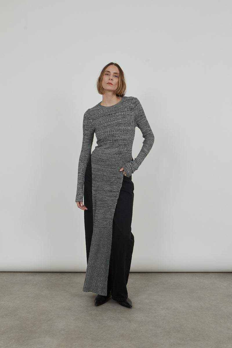 Ivy knitdress | Charcoal & off white - Egyptian cotton & cashmere blend