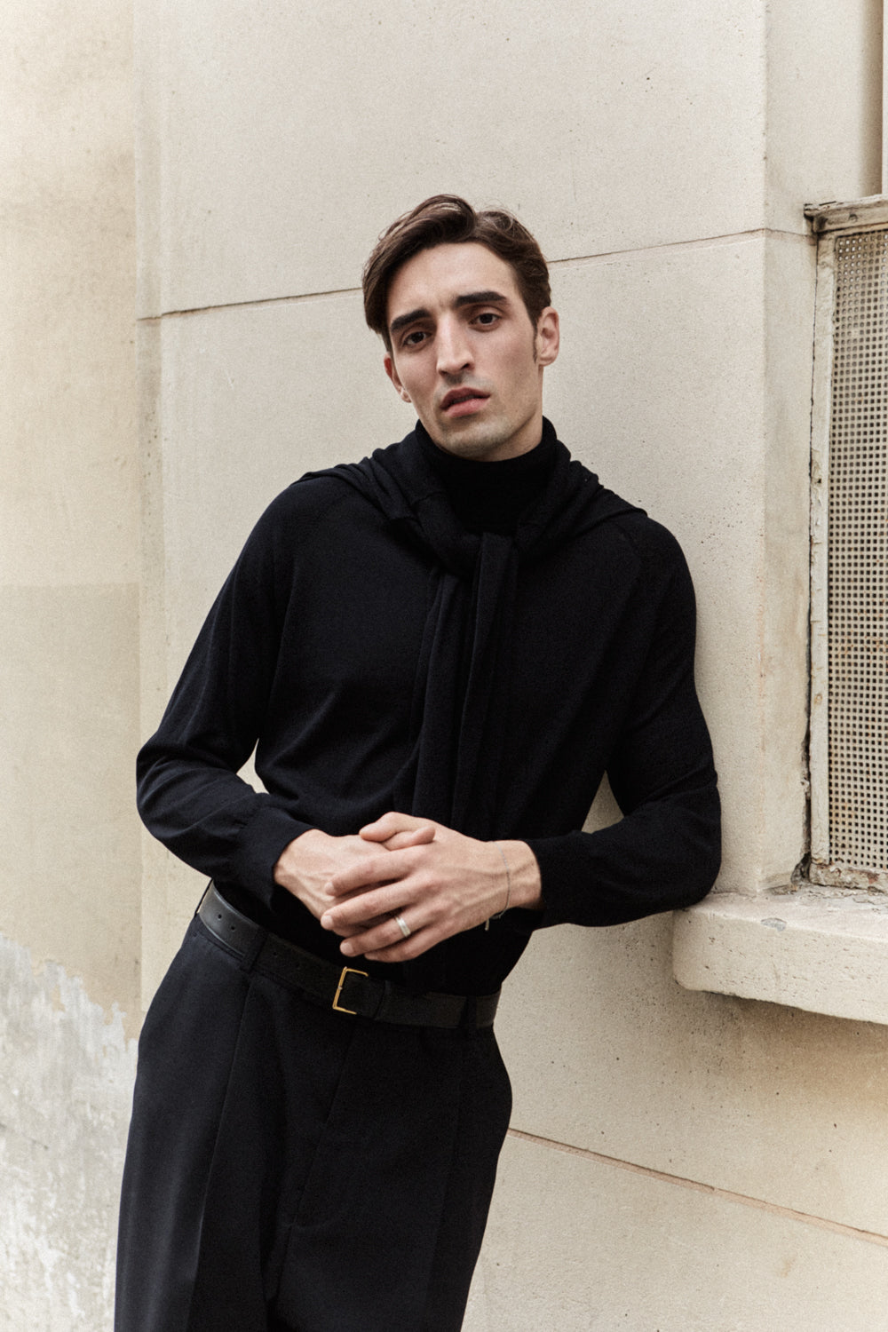Front view of the Julien knitted turtleneck.