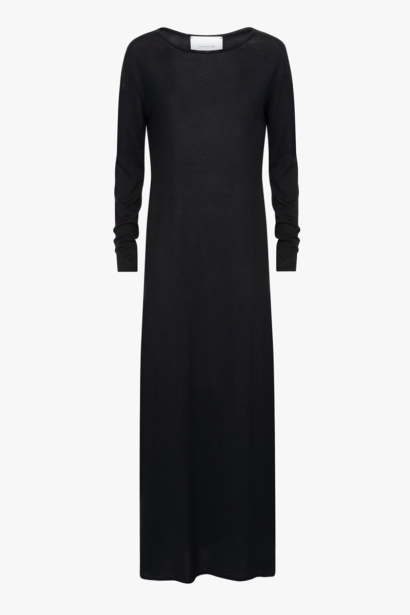 Full view of the Olive knitted dress in black cotton knit.