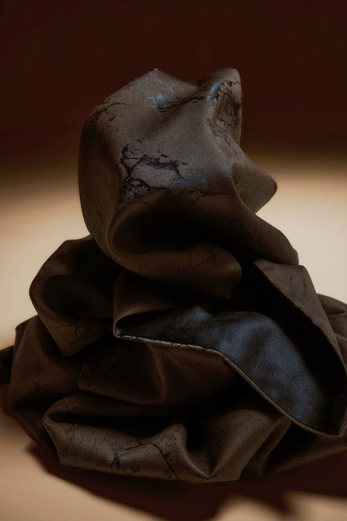 马哈双围巾|卡其色提花 - 羊毛丝混纺