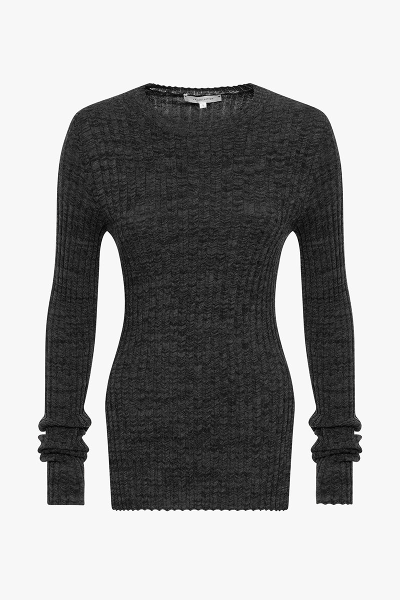 Lucinda crew neck | Charcoal & black -  Egyptian cotton & cashmere blend